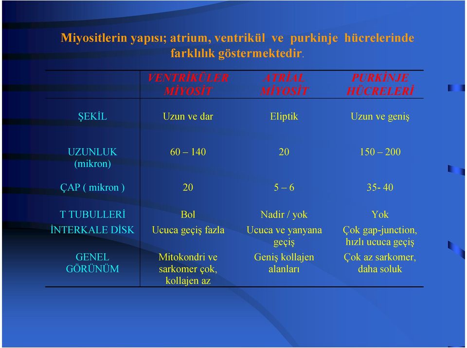 20 150 200 ÇAP ( mikron ) 20 5 6 35-40 T TUBULLERĐ Bol Nadir / yok Yok ĐNTERKALE DĐSK Ucuca geçiş fazla Ucuca ve