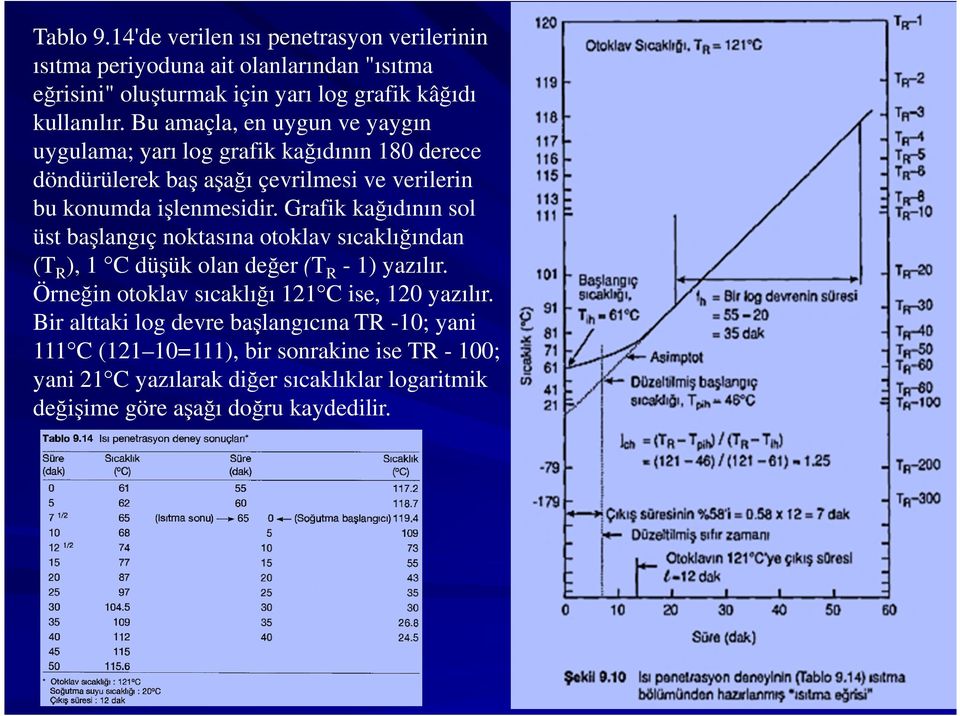 Grafik kağıdının sol üst başlangıç noktasına otoklav sıcaklığından (T R ), 1 C düşük olan değer (T R - 1) yazılır.