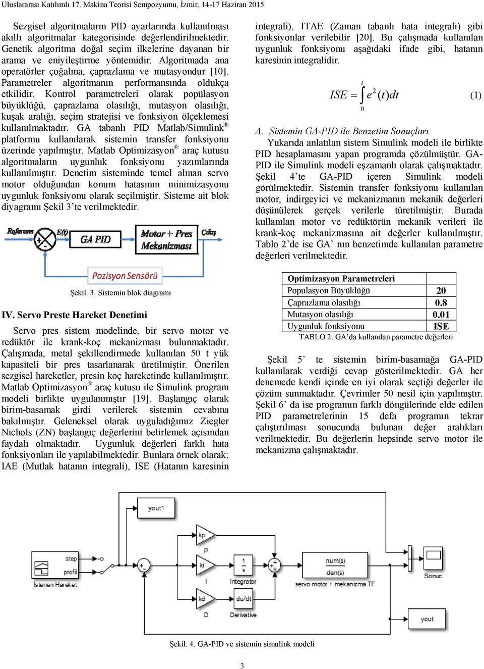 Kontrol parametreleri olarak popülasyon büyüklüğü, çaprazlama olasılığı, mutasyon olasılığı, kuşak aralığı, seçim stratejisi ve fonksiyon ölçeklemesi kullanılmaktadır.