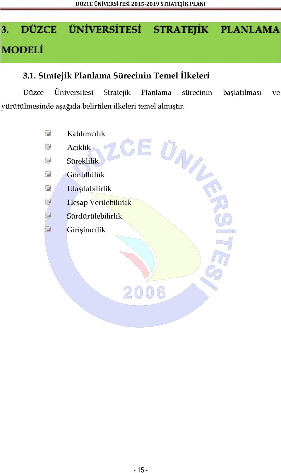 sürecinin başlatılması ve yürütülmesinde aşağıda belirtilen ilkeleri temel almıştır.