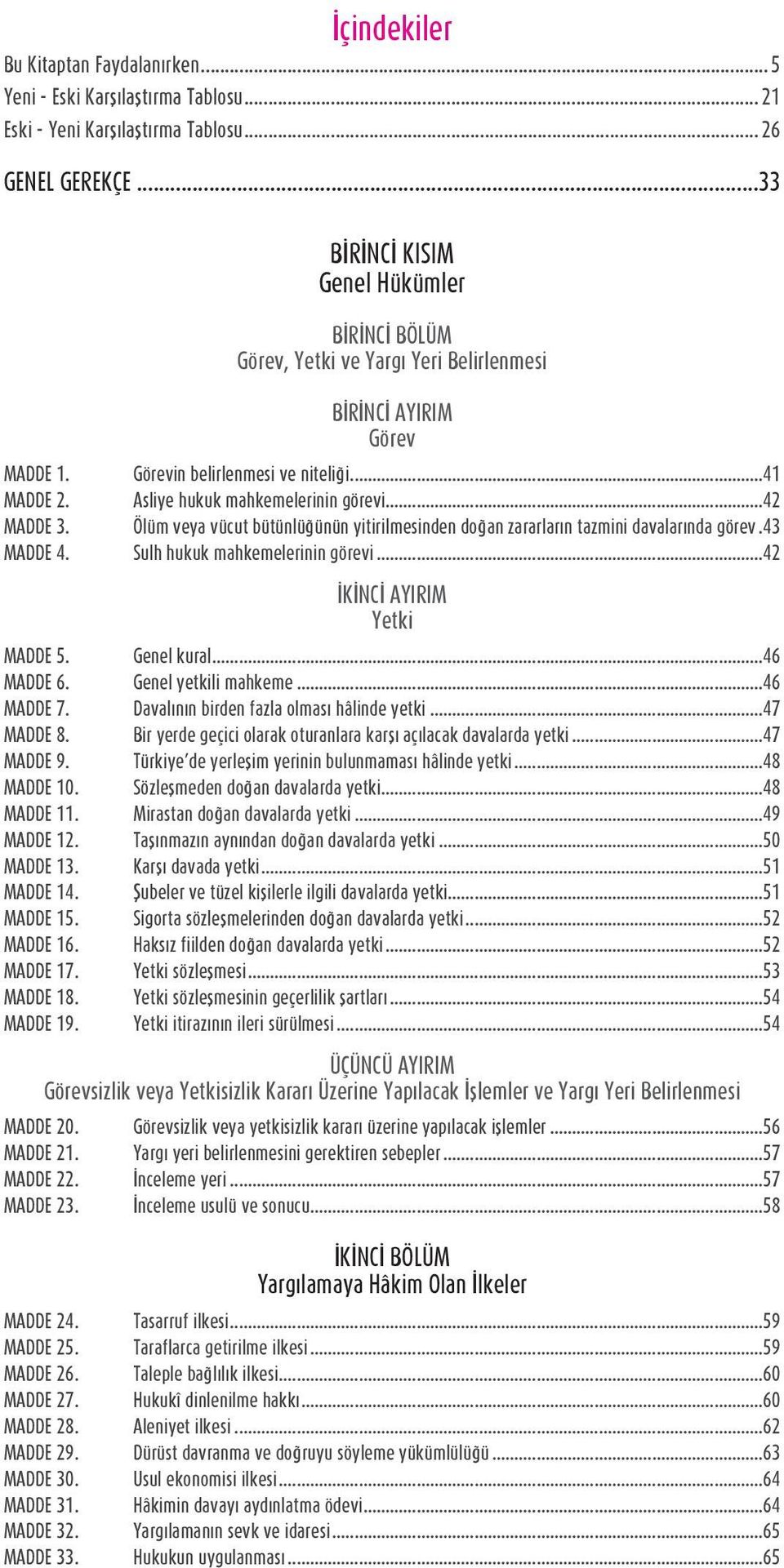 ..42 MADDE 3. Ölüm veya vücut bütünlüğünün yitirilmesinden doğan zararların tazmini davalarında görev..43 MADDE 4. Sulh hukuk mahkemelerinin görevi...42 İKİNCİ AYIRIM Yetki MADDE 5. Genel kural.