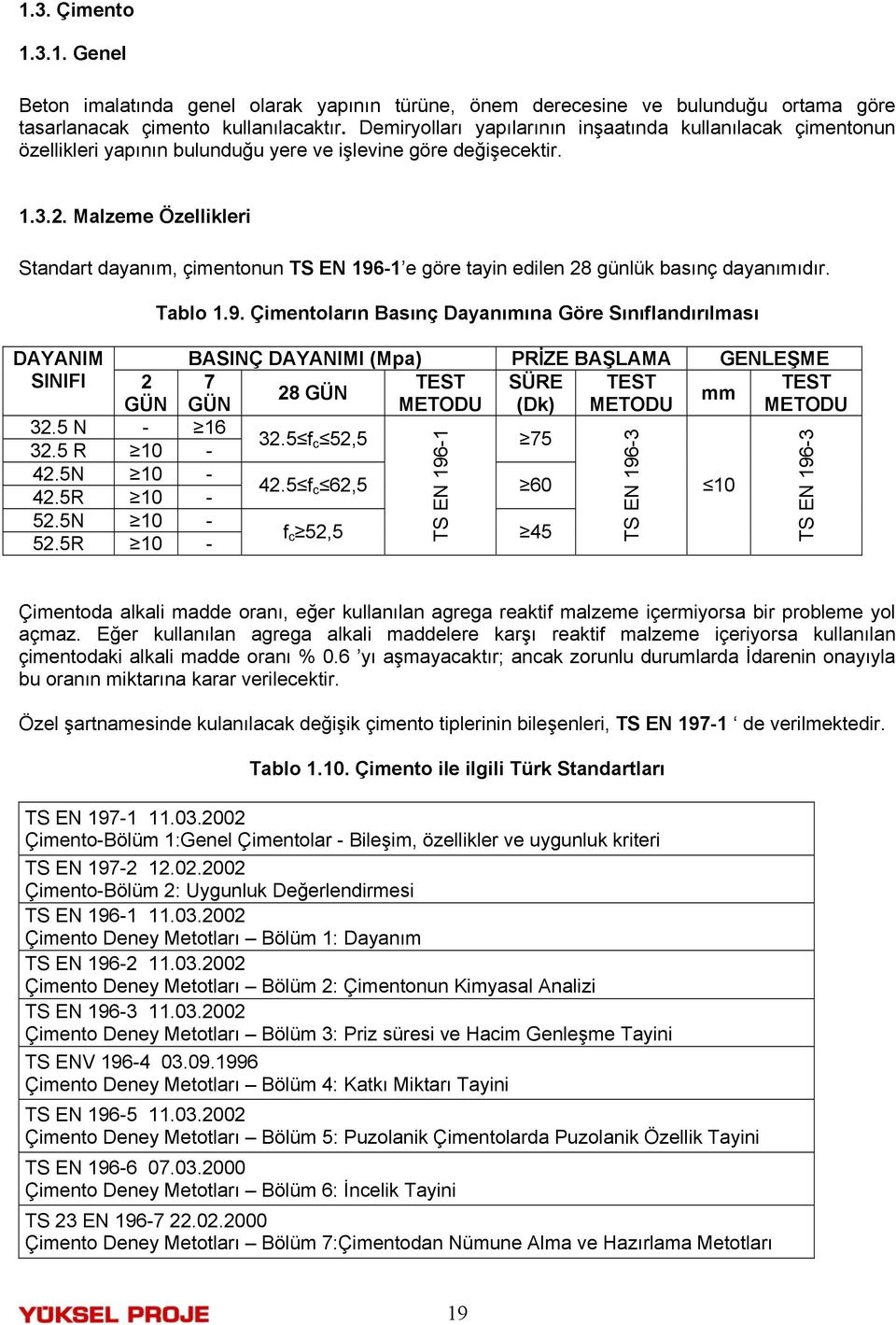 Malzeme Özellikleri Standart dayanım, çimentonun TS EN 196