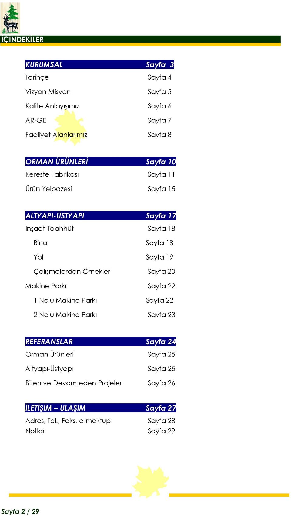 Çalışmalardan Örnekler Sayfa 20 Makine Parkı Sayfa 22 1 Nolu Makine Parkı Sayfa 22 2 Nolu Makine Parkı Sayfa 23 REFERANSLAR Sayfa 24 Orman Ürünleri