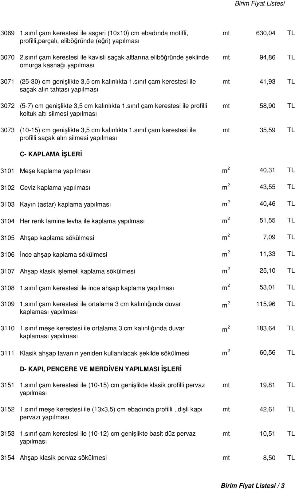 sınıf çam kerestesi ile mt 41,93 TL 3072 saçak alın tahtası (5-7) cm genişlikte 3,5 cm kalınlıkta 1.