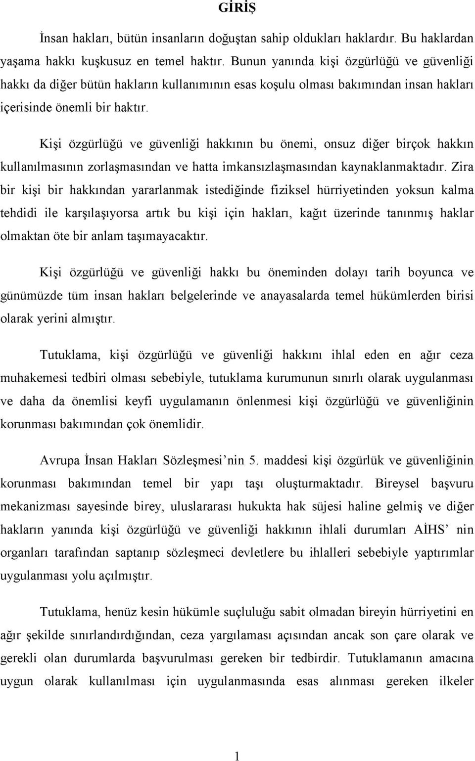 Kişi özgürlüğü ve güvenliği hakkının bu önemi, onsuz diğer birçok hakkın kullanılmasının zorlaşmasından ve hatta imkansızlaşmasından kaynaklanmaktadır.