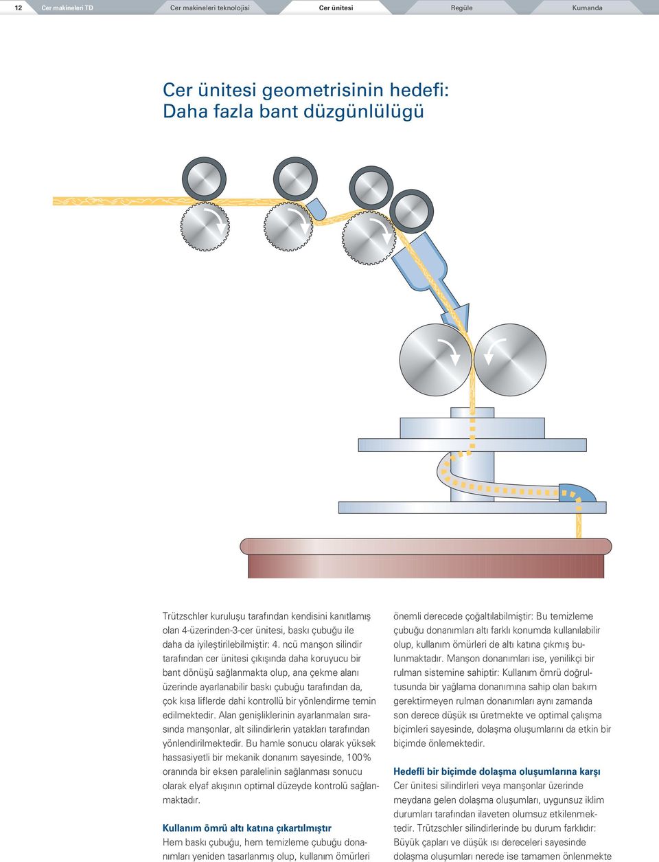 ncü manşon silindir tarafından cer ünitesi çıkışında daha koruyucu bir bant dönüşü sağlanmakta olup, ana çekme alanı üzerinde ayarlanabilir baskı çubuğu tarafından da, çok kısa liflerde dahi