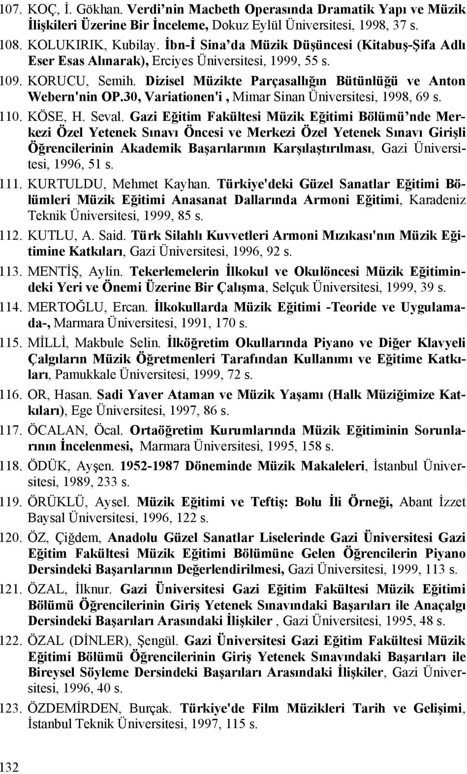 30, Variationen'i, Mimar Sinan Üniversitesi, 1998, 69 s. 110. KÖSE, H. Seval.