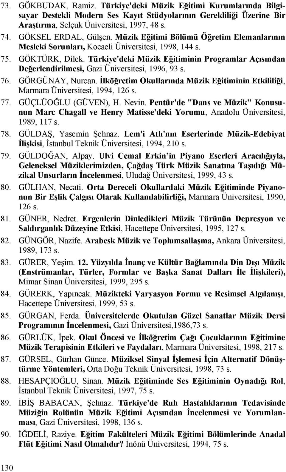 Türkiye'deki Müzik Eğitiminin Programlar Açısından Değerlendirilmesi, Gazi Üniversitesi, 1996, 93 s. 76. GÖRGÜNAY, Nurcan.
