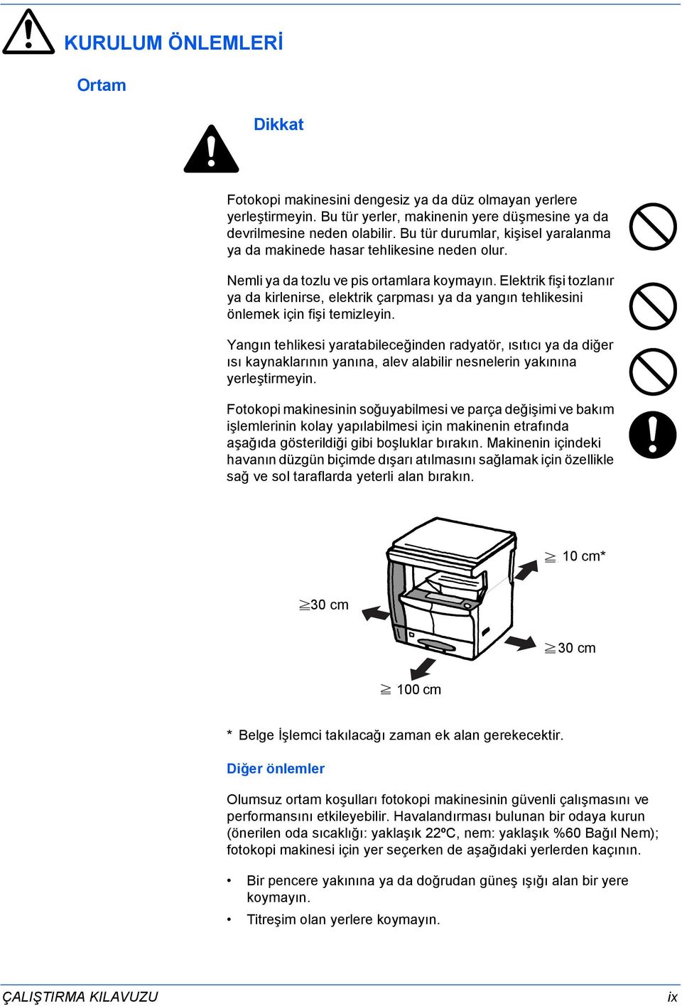 Elektrik fişi tozlanır ya da kirlenirse, elektrik çarpması ya da yangın tehlikesini önlemek için fişi temizleyin.