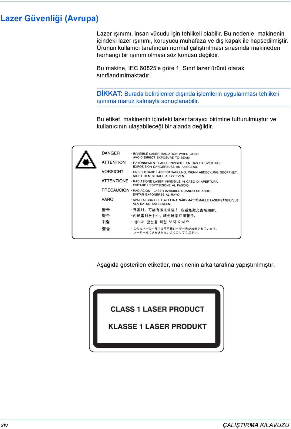 Ürünün kullanıcı tarafından normal çalıştırılması sırasında makineden herhangi bir ışınım olması söz konusu değildir. Bu makine, IEC 685'e göre.