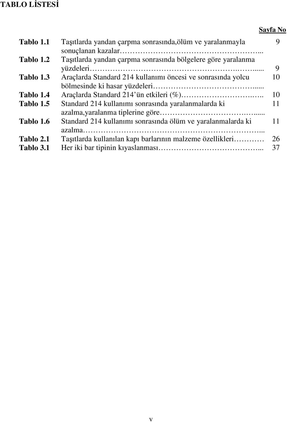 .. 10 Tablo 1.5 Standard 214 kullanımı sonrasında yaralanmalarda ki 11 azalma,yaralanma tiplerine göre.... Tablo 1.6 Standard 214 kullanımı sonrasında ölüm ve yaralanmalarda ki 11 azalma.