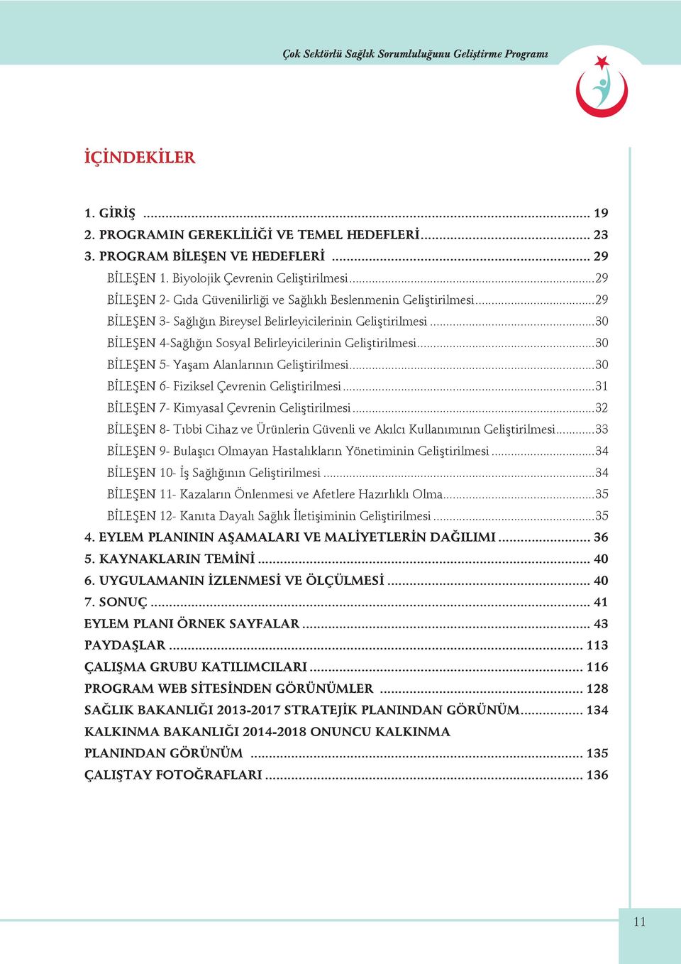 ..30 BİLEŞEN 4-Sağlığın Sosyal Belirleyicilerinin Geliştirilmesi...30 BİLEŞEN 5- Yaşam Alanlarının Geliştirilmesi...30 BİLEŞEN 6- Fiziksel Çevrenin Geliştirilmesi.