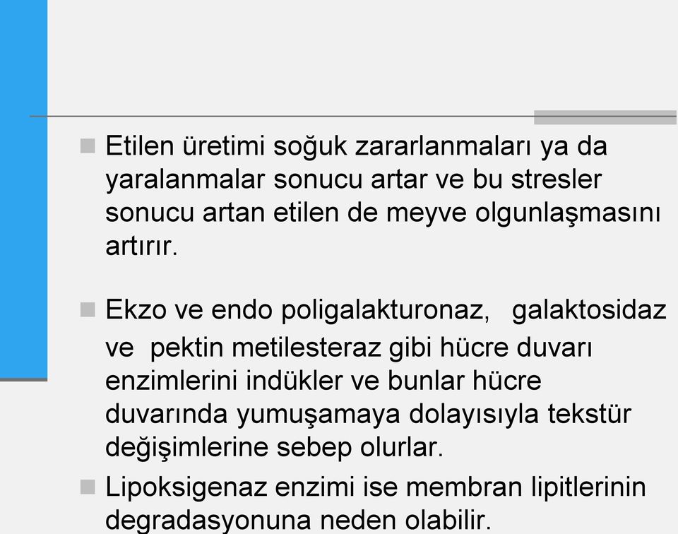 Ekzo ve endo poligalakturonaz, galaktosidaz ve pektin metilesteraz gibi hücre duvarı enzimlerini