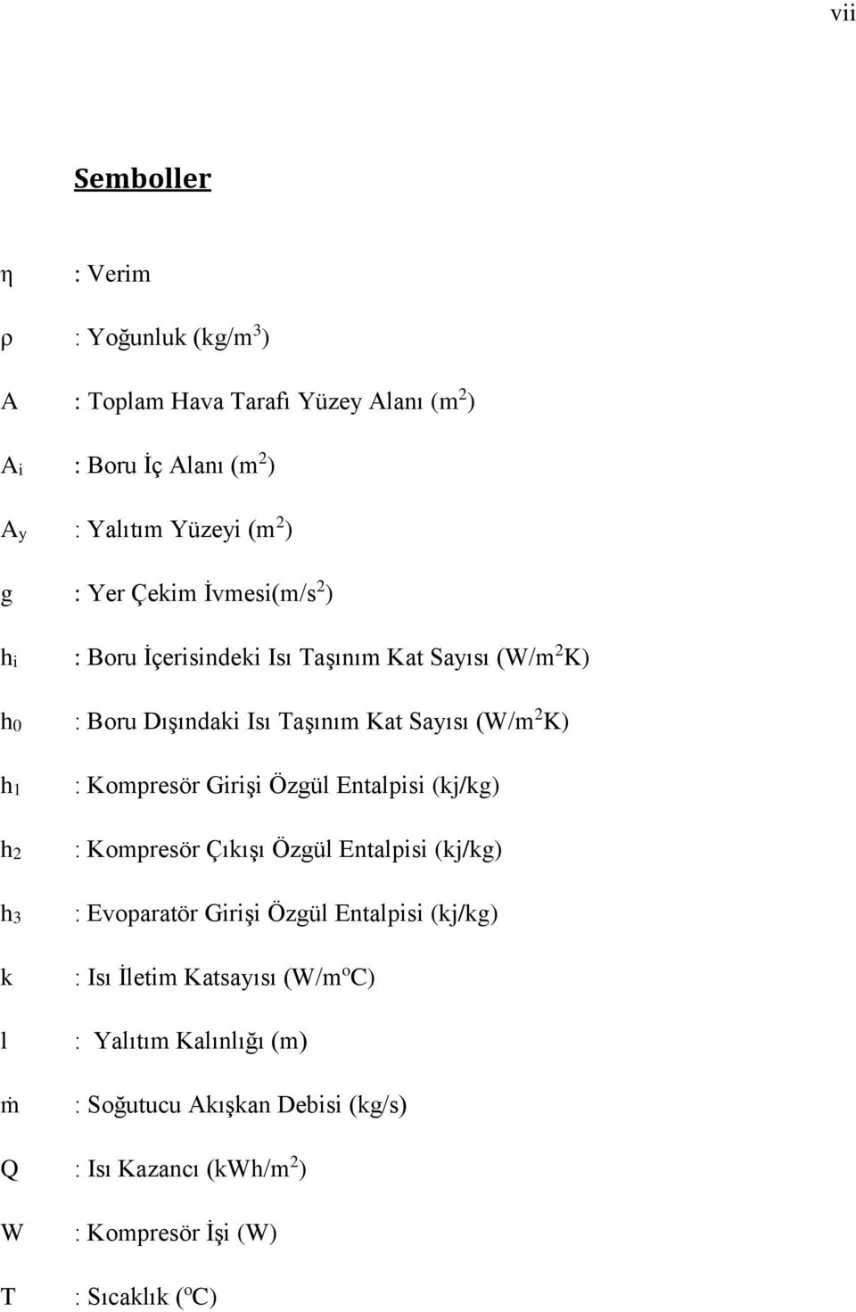 Kompresör Girişi Özgül Entalpisi (kj/kg) : Kompresör Çıkışı Özgül Entalpisi (kj/kg) : Evoparatör Girişi Özgül Entalpisi (kj/kg) k : Isı İletim