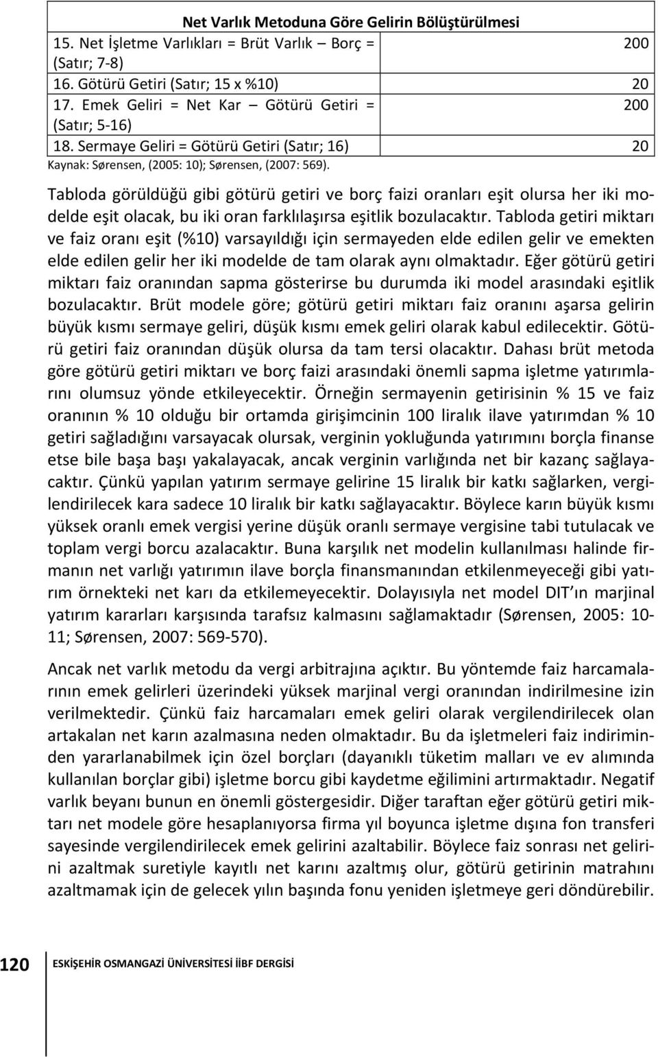 Tabloda görüldüğü gibi götürü getiri ve borç faizi oranları eşit olursa her iki modelde eşit olacak, bu iki oran farklılaşırsa eşitlik bozulacaktır.