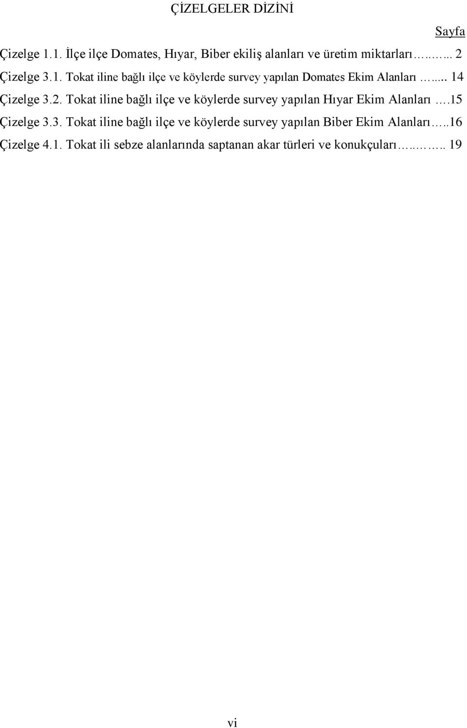 15 Çizelge 3.3. Tokat iline bağlı ilçe ve köylerde survey yapılan Biber Ekim Alanları..16 Çizelge 4.1. Tokat ili sebze alanlarında saptanan akar türleri ve konukçuları.