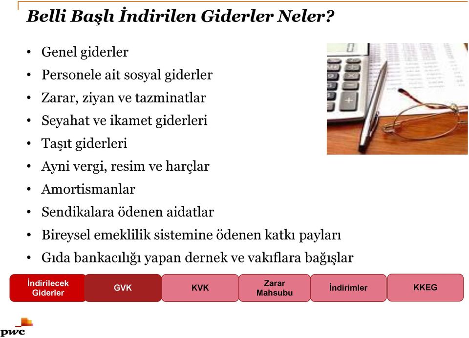 giderleri Taşıt giderleri Ayni vergi, resim ve harçlar Amortismanlar Sendikalara ödenen