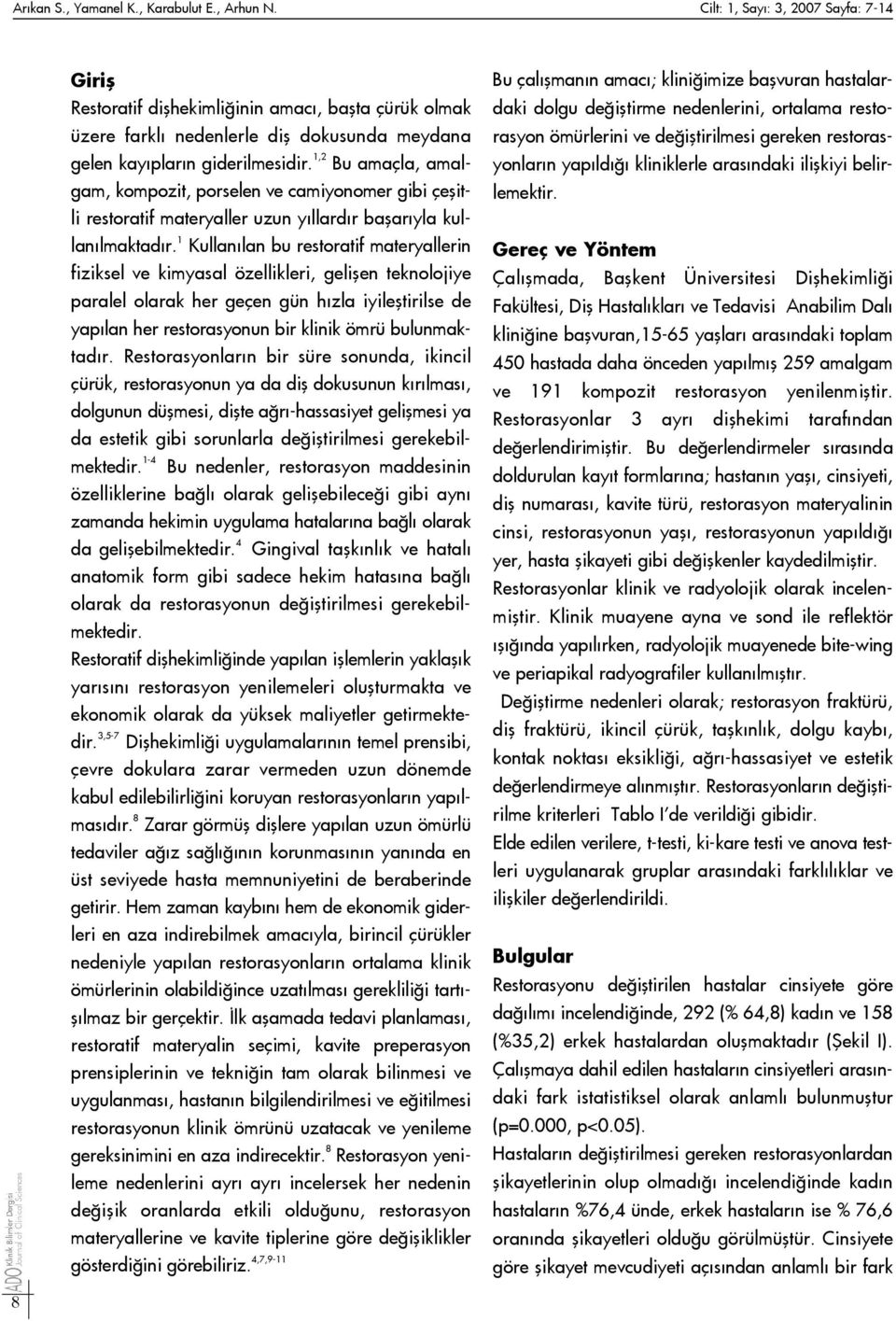 1,2 Bu amaçla, amalgam, kompozit, porselen ve camiyonomer gibi çeflitli restoratif materyaller uzun y llard r baflar yla kullan lmaktad r.