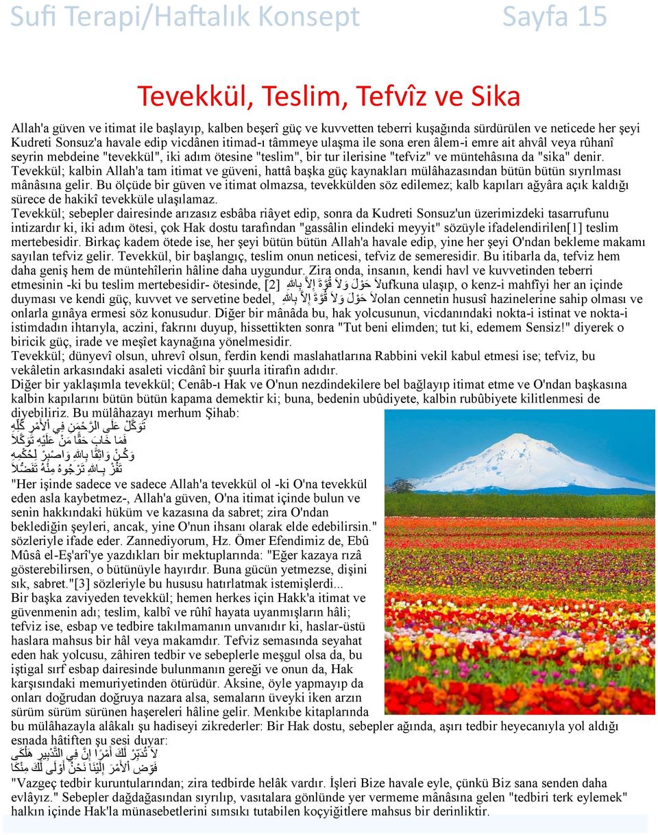 da "sika" denir. Tevekkül; kalbin Allah'a tam itimat ve güveni, hattâ başka güç kaynakları mülâhazasından bütün bütün sıyrılması mânâsına gelir.