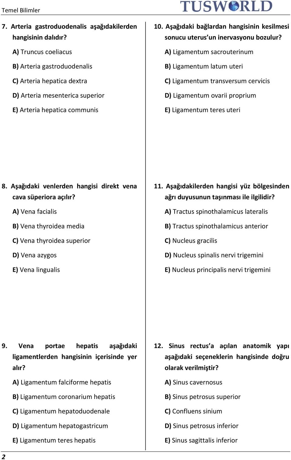 Aşağıdaki bağlardan hangisinin kesilmesi sonucu uterus un inervasyonu bozulur?