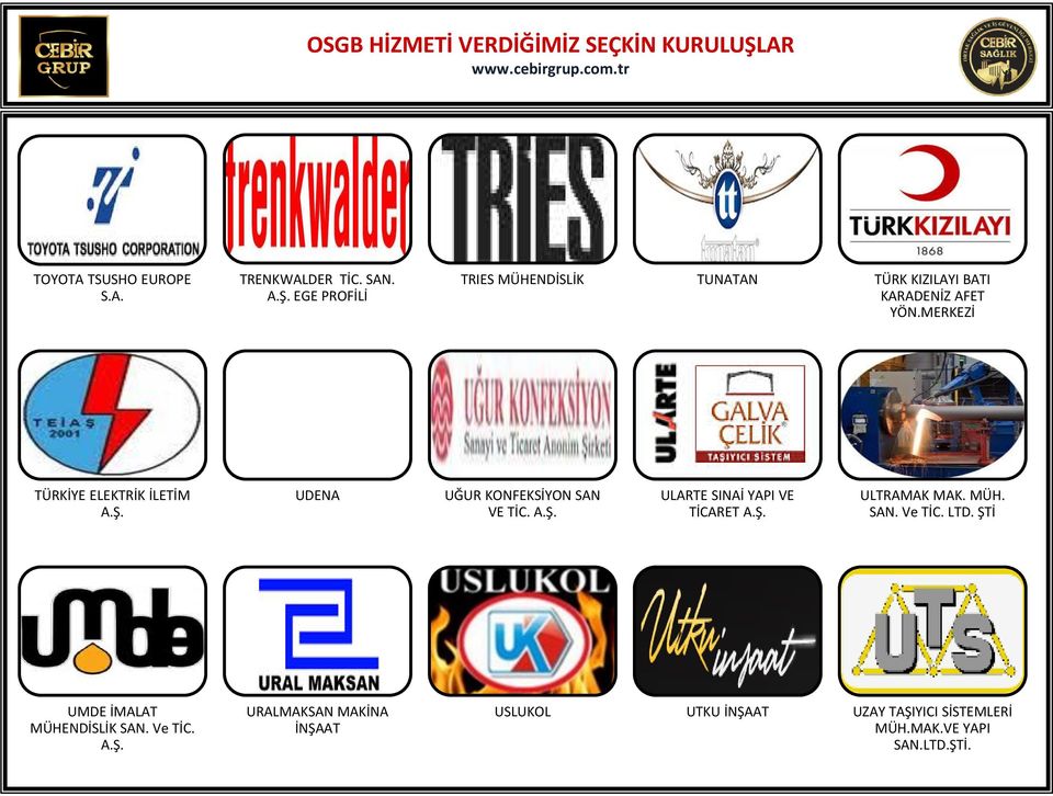 MERKEZİ TÜRKİYE ELEKTRİK İLETİM A.Ş. UDENA UĞUR KONFEKSİYON SAN VE TİC. A.Ş. ULARTE SINAİ YAPI VE TİCARET A.