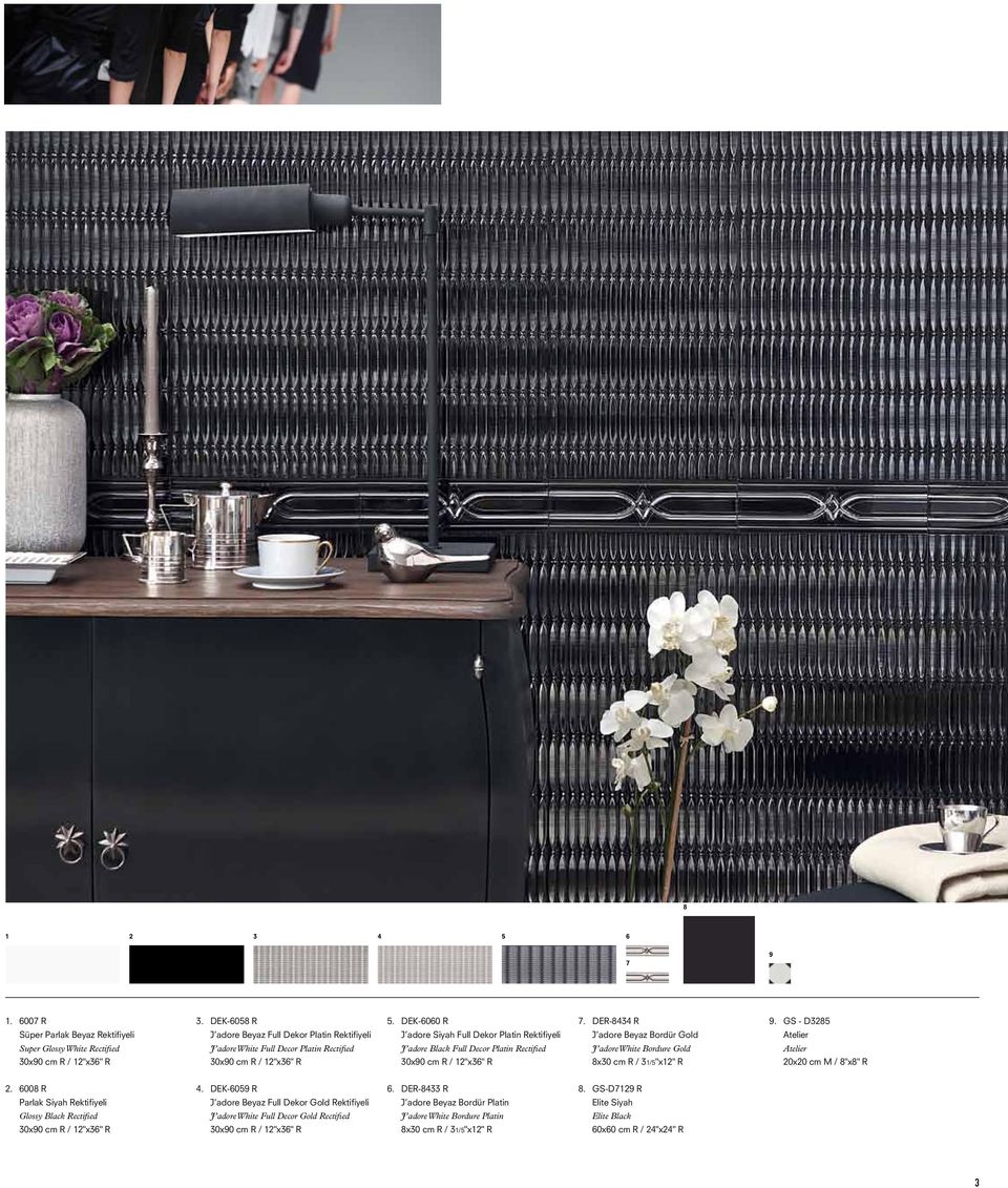 DEK-6060 R J adore Siyah Full Dekor Platin Rektifiyeli J adore Black Full Decor Platin Rectified 30x90 cm R / 12"x36" R 7.