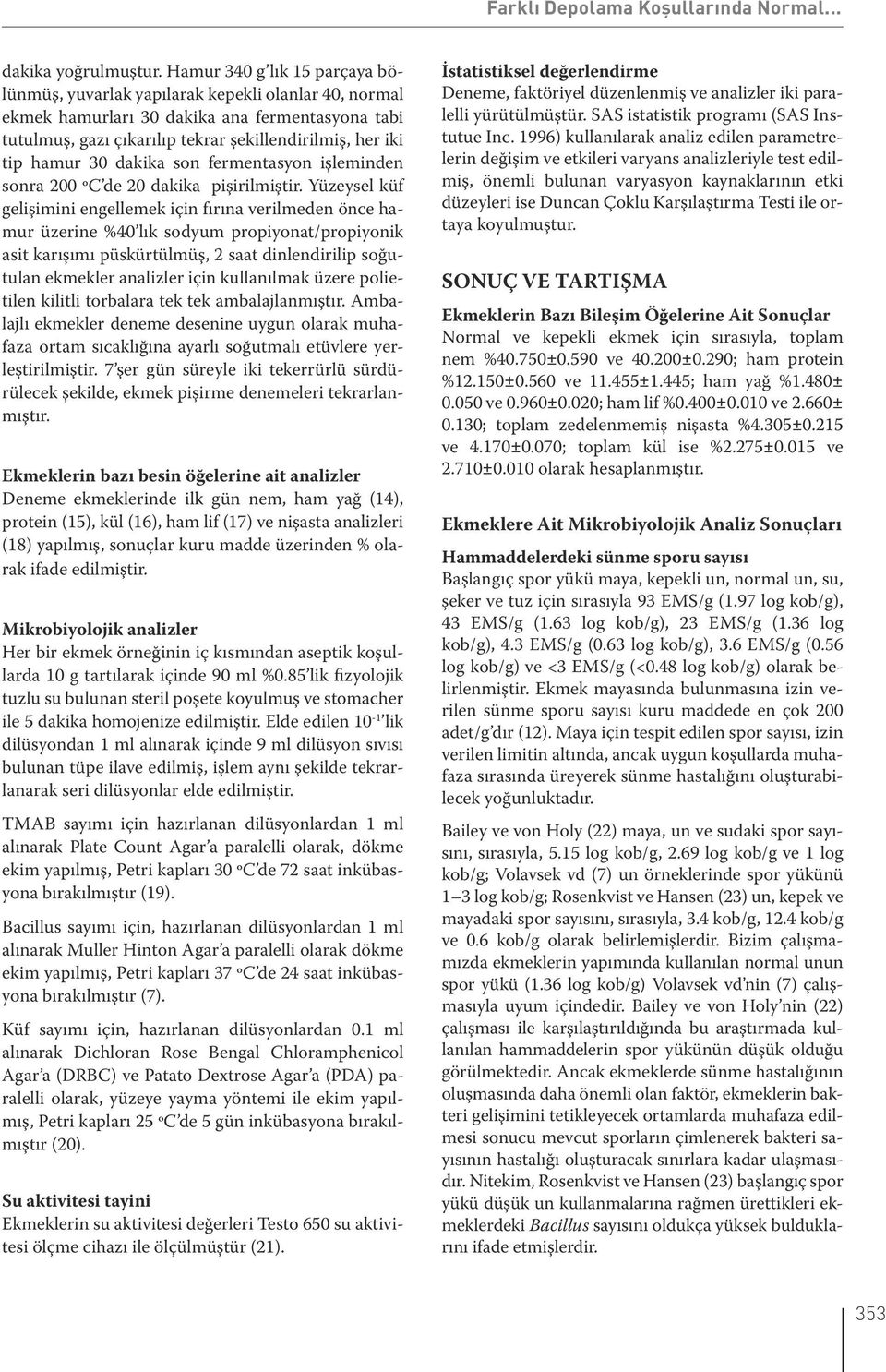 30 dakika son fermentasyon işleminden sonra 200 ºC de 20 dakika pişirilmiştir.