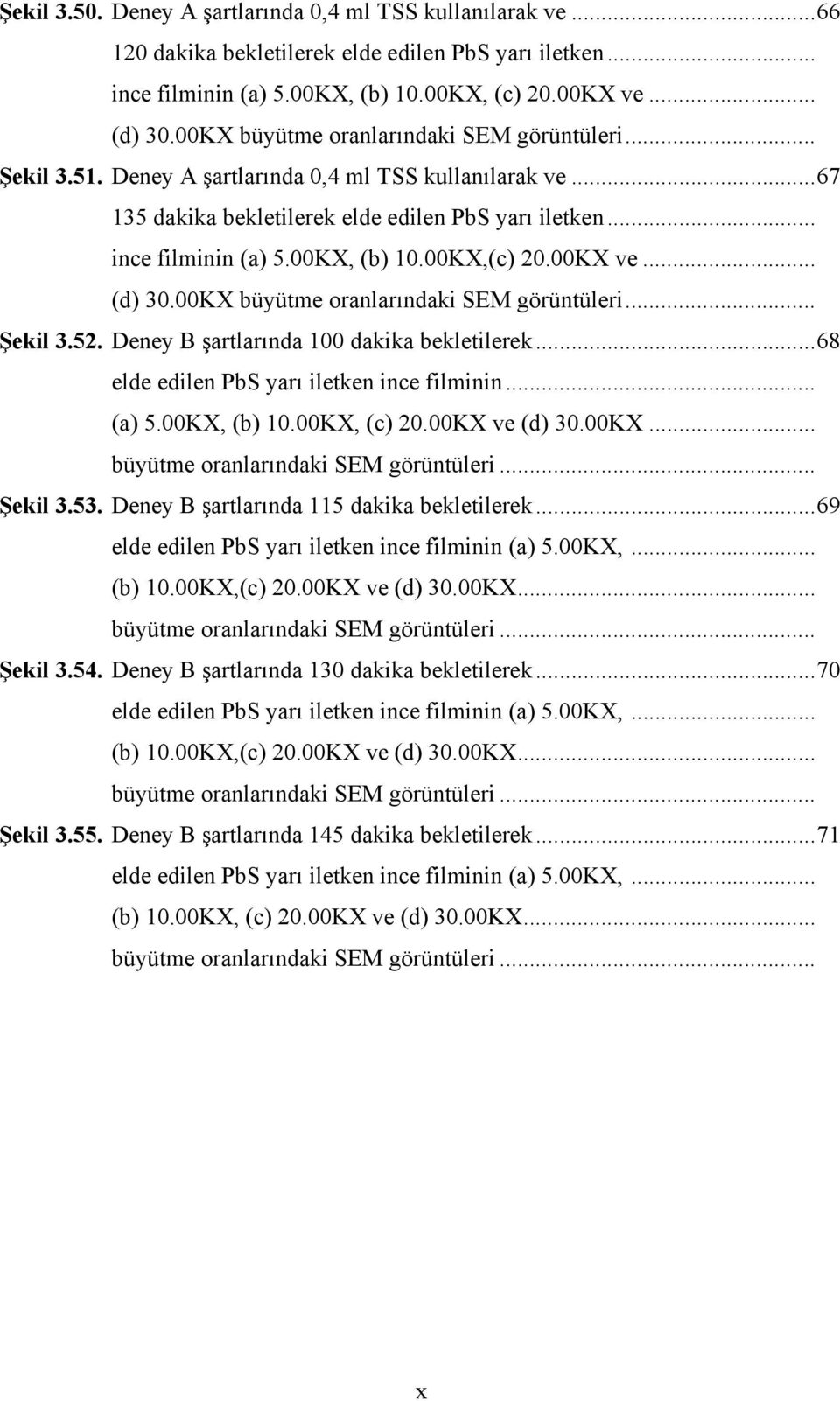 00KX,(c) 20.00KX ve... (d) 30.00KX büyütme oranlarındaki SEM görüntüleri... Şekil 3.52. Deney B şartlarında 100 dakika bekletilerek... 68 elde edilen PbS yarı iletken ince filminin... (a) 5.