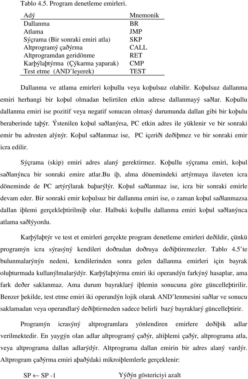 ve atlama emirleri koþullu veya koþulsuz olabilir. Koþulsuz dallanma emiri herhangi bir koþul olmadan belirtilen etkin adrese dallanmayý saðlar.