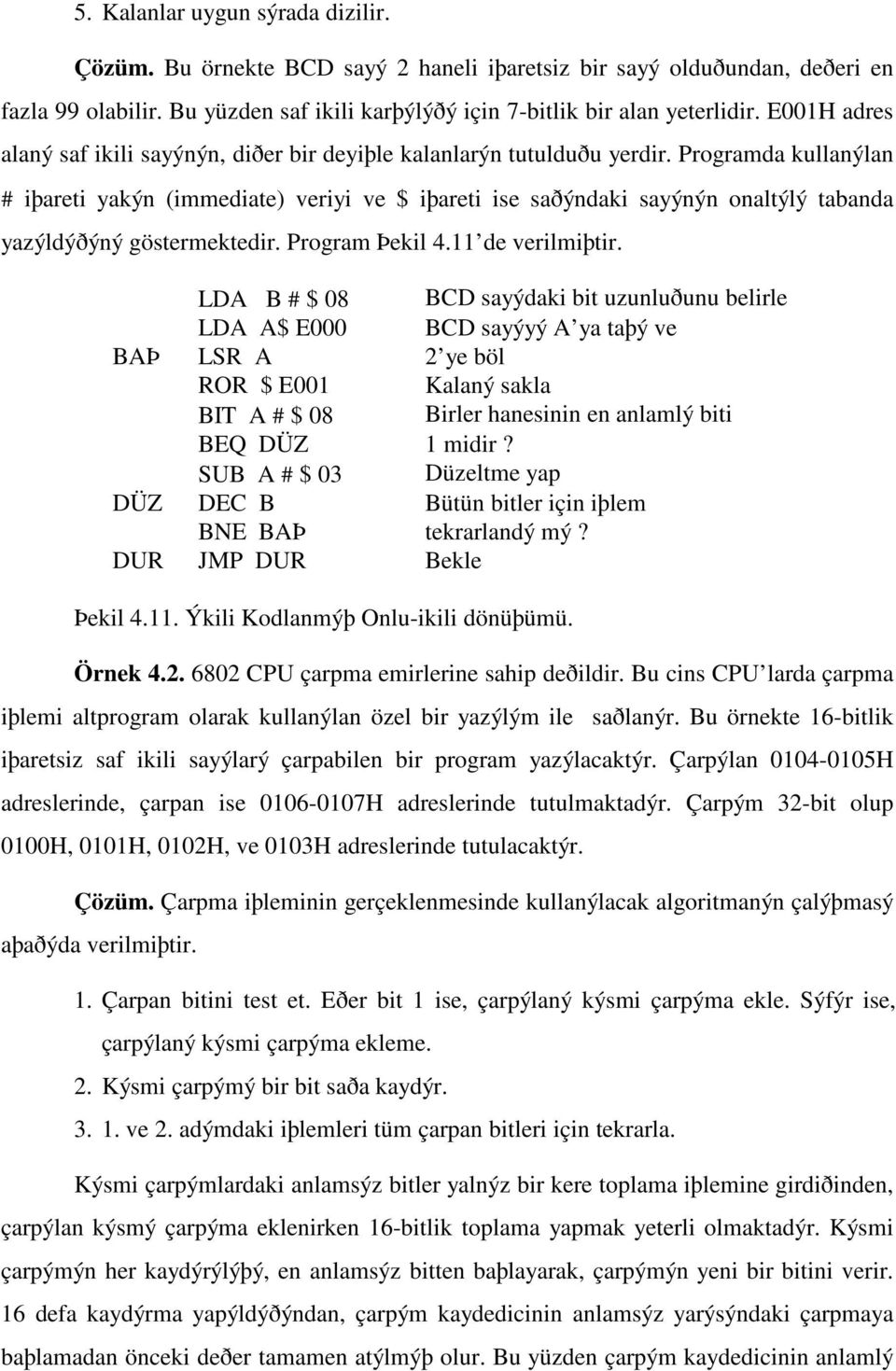 Programda kullanýlan # iþareti yakýn (immediate) veriyi ve $ iþareti ise saðýndaki sayýnýn onaltýlý tabanda yazýldýðýný göstermektedir. Program Þekil 4.11 de verilmiþtir.