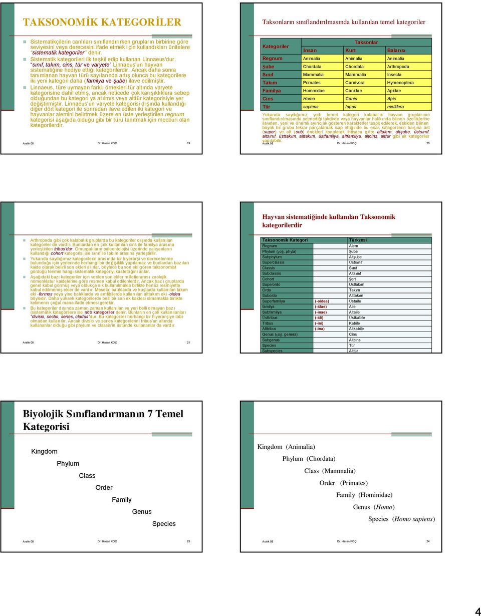 sınıf, takım, cins, tür ve varyete Linnaeus'un hayvan sistematiğine hediye ettiği kategorilerdir.