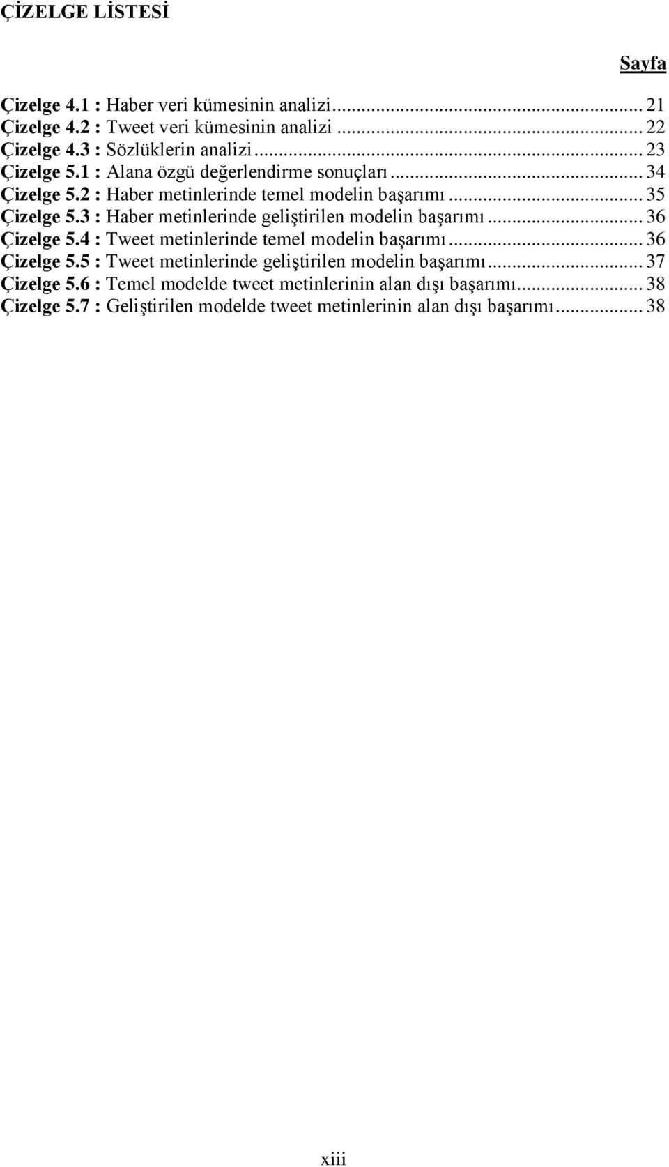 3 : Haber metinlerinde geliştirilen modelin başarımı... 36 Çizelge 5.4 : Tweet metinlerinde temel modelin başarımı... 36 Çizelge 5.5 : Tweet metinlerinde geliştirilen modelin başarımı.