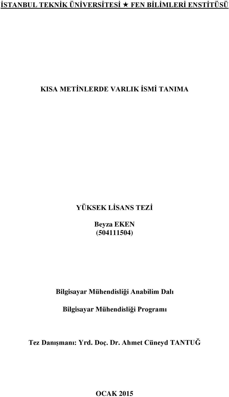 (504111504) Bilgisayar Mühendisliği Anabilim Dalı Bilgisayar