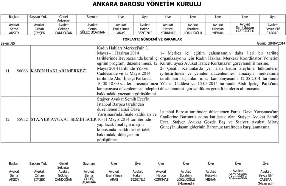 Stajyer Semih Ecer'in İstanbul Barosu tarafından düzenlenen Farazi Dava Yarışması'nda finale kaldıkları ve 12 55952 STAJYER AVUKAT SEMİH ECER 10-11 Mayıs 2014 tarihlerinde yapılacak final için ulaşım