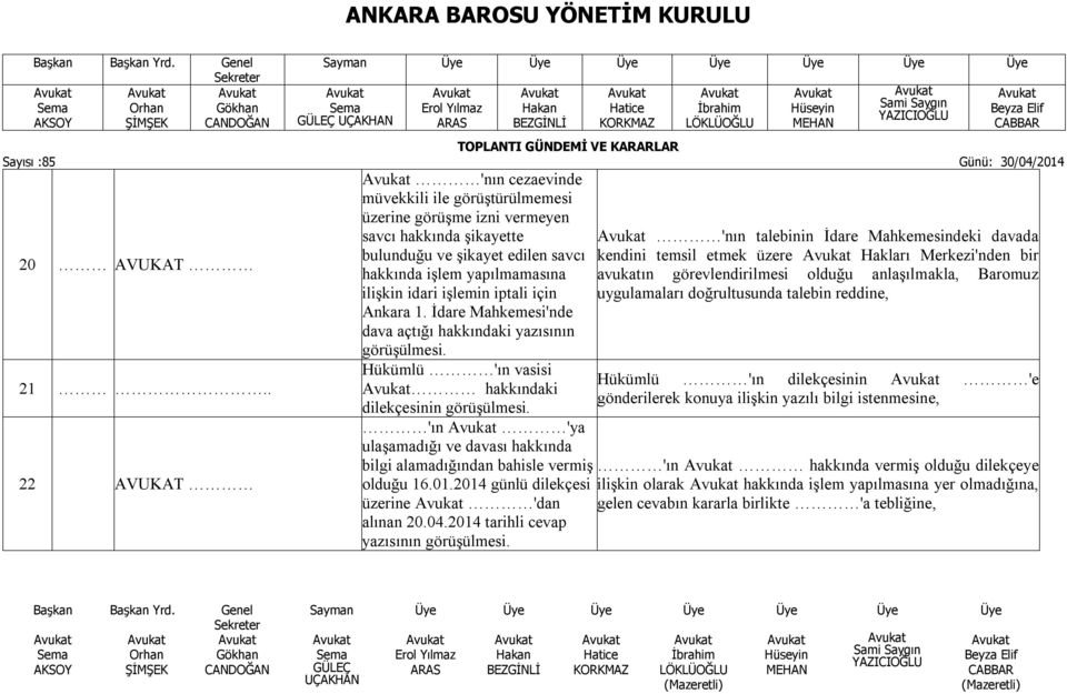 iptali için Ankara 1. İdare Mahkemesi'nde dava açtığı hakkındaki yazısının. Hükümlü 'ın vasisi hakkındaki dilekçesinin.