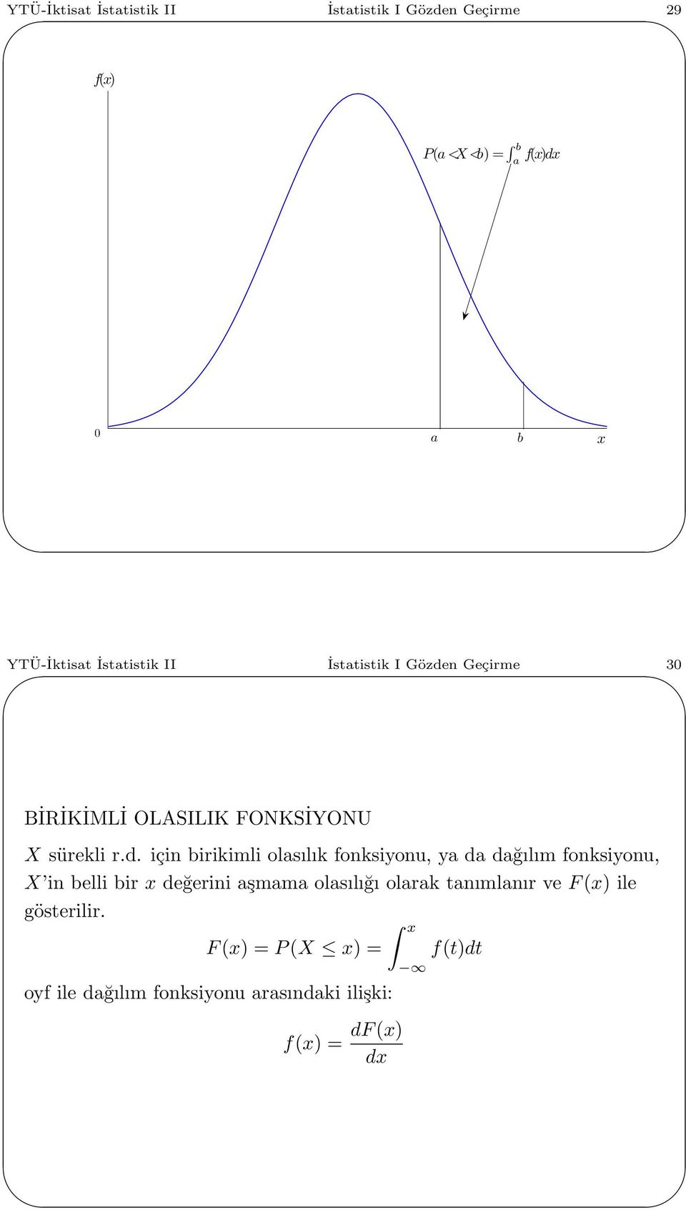 n Geçirme 3 BİRİKİMLİ OLASILIK FONKSİYONU X sürekli r.d.