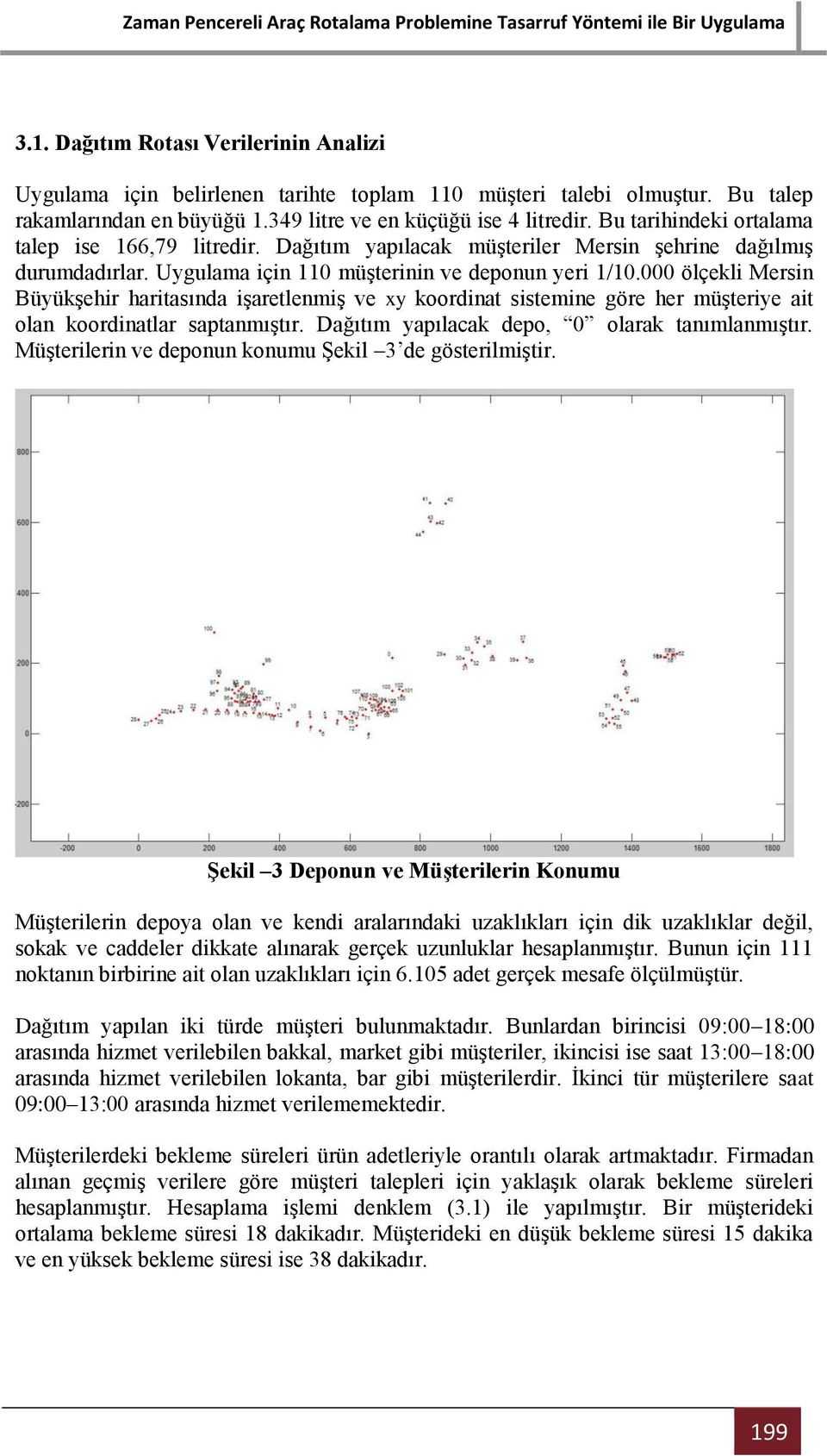 000 ölçekli Mersin Büyükşehir haritasında işaretlenmiş ve xy koordinat sistemine göre her müşteriye ait olan koordinatlar saptanmıştır. Dağıtım yapılacak depo, 0 olarak tanımlanmıştır.