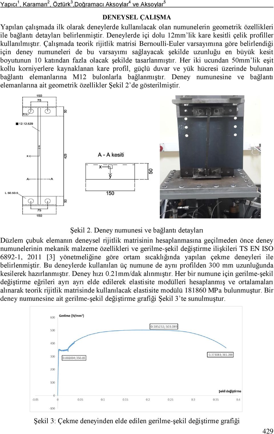 Çalışmada teorik rijitlik matrisi Bernoulli-Euler varsayımına göre belirlendiği için deney numuneleri de bu varsayımı sağlayacak şekilde uzunluğu en büyük kesit boyutunun 10 katından fazla olacak