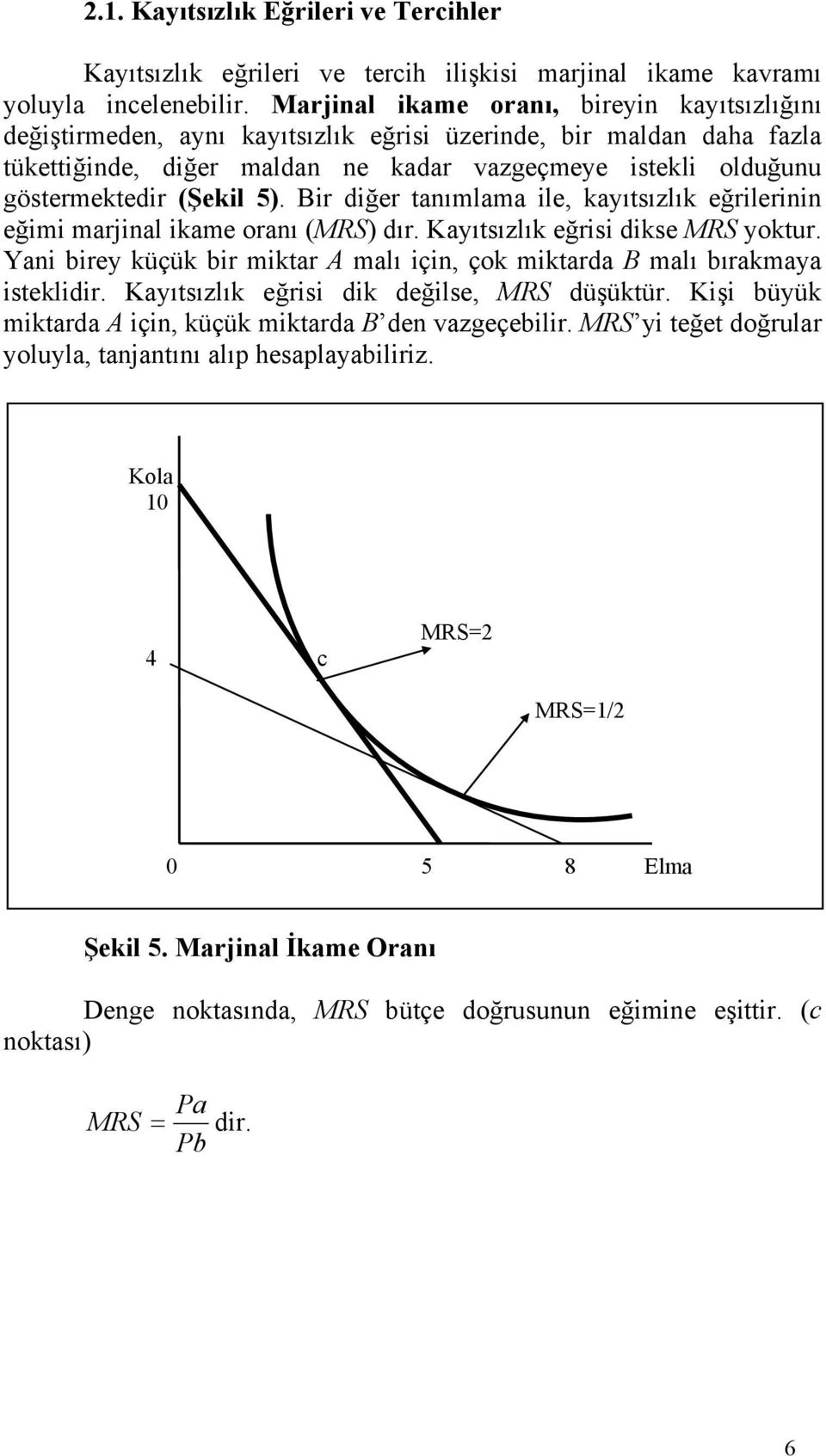 Bir diğer tanımlama ile, kaıtsızlık eğrilerinin eğimi marjinal ikame oranı (MRS) dır. Kaıtsızlık eğrisi dikse MRS oktur.