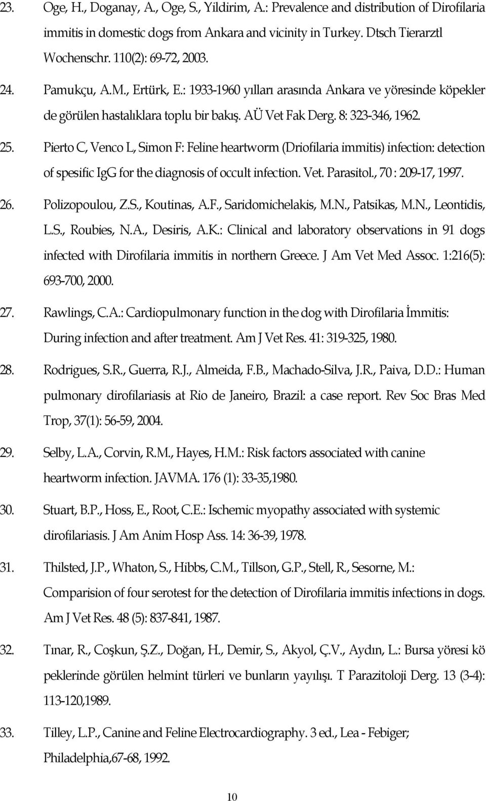 Pierto C, Venco L, Simon F: Feline heartworm (Driofilaria immitis) infection: detection of spesific IgG for the diagnosis of occult infection. Vet. Parasitol., 70 : 209-17, 1997. 26. Polizopoulou, Z.