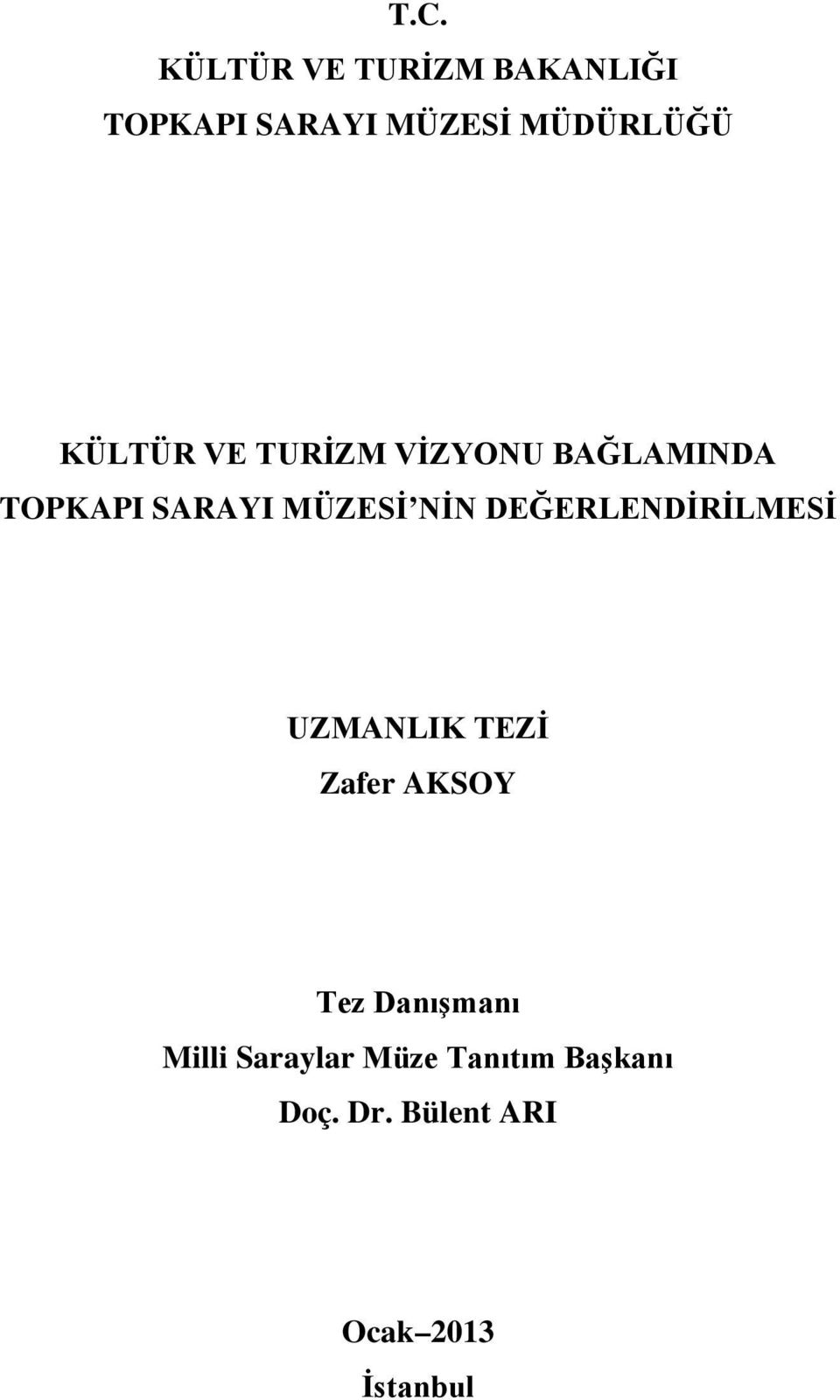 DEĞERLENDİRİLMESİ UZMANLIK TEZİ Zafer AKSOY Tez Danışmanı Milli