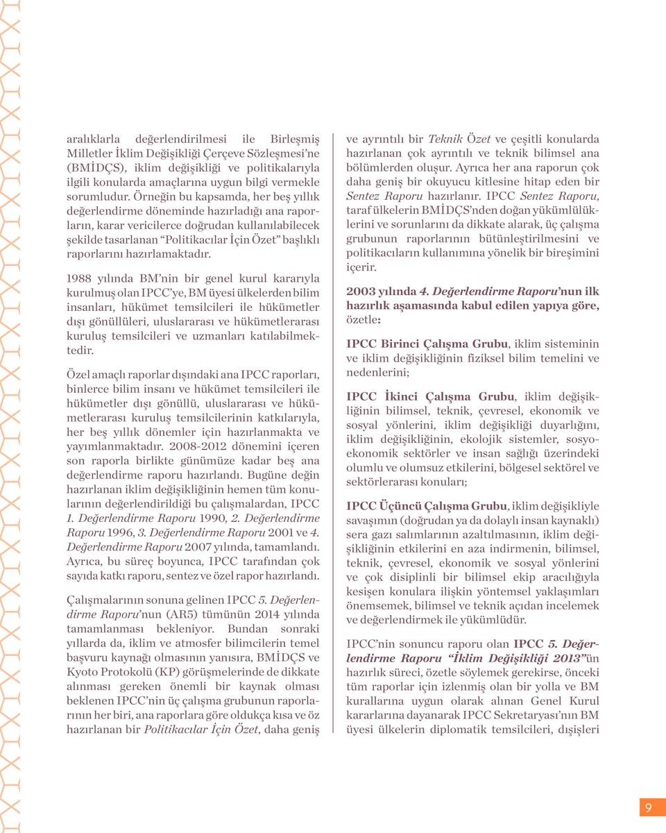 Örneğin bu kapsamda, her beş yıllık değerlendirme döneminde hazırladığı ana raporların, karar vericilerce doğrudan kullanılabilecek şekilde tasarlanan Politikacılar İçin Özet başlıklı raporlarını