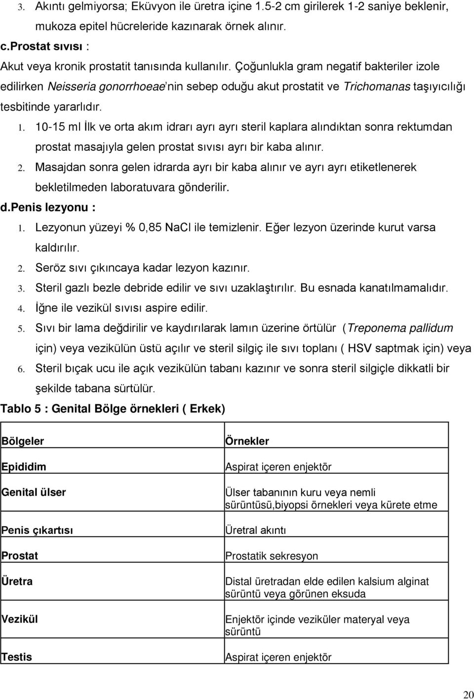 10-15 ml İlk ve orta akım idrarı ayrı ayrı steril kaplara alındıktan sonra rektumdan prostat masajıyla gelen prostat sıvısı ayrı bir kaba alınır. 2.