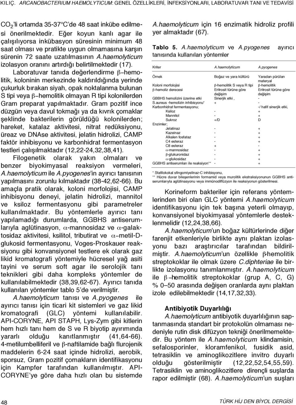 haemolyticum izolasyon oranını artırdığı belirtilmektedir (17).