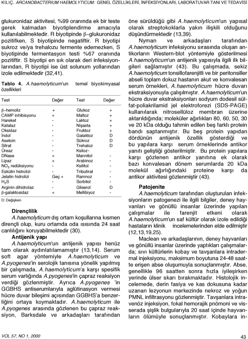 S biyotipi en sık olarak deri infeksiyonlarından, R biyotipi ise üst solunum yollarından izole edilmektedir (32,41). Tablo 4. A.