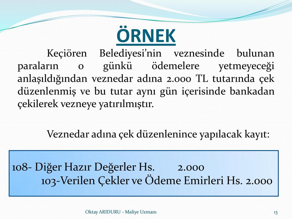 000 TL tutarında çek düzenlenmiş ve bu tutar aynı gün içerisinde bankadan çekilerek