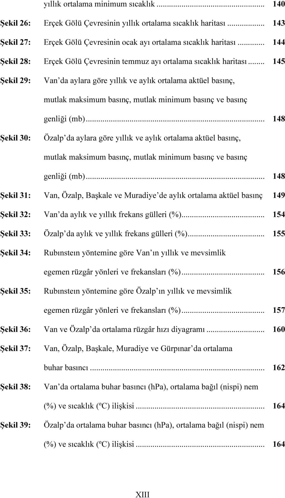 .. 145 Şekil 29: Van da aylara göre yıllık ve aylık ortalama aktüel basınç, mutlak maksimum basınç, mutlak minimum basınç ve basınç genliği (mb).