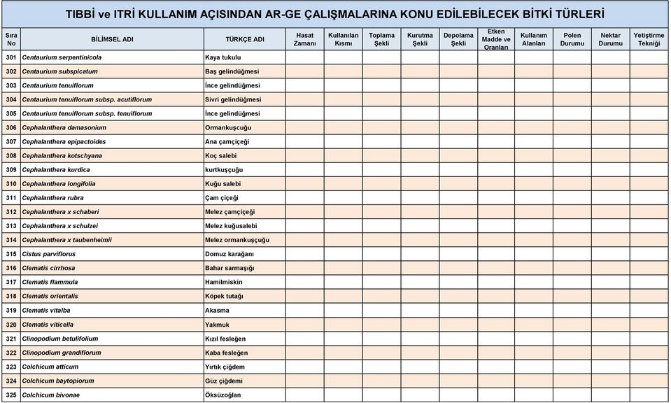 tenuiflorum İnce gelindüğmesi 306 Cephalanthera damasonium Ormankuşcuğu 307 Cephalanthera epipactoides Ana çamçiçeği 308 Cephalanthera kotschyana Koç salebi 309 Cephalanthera kurdica kurtkuşçuğu 310