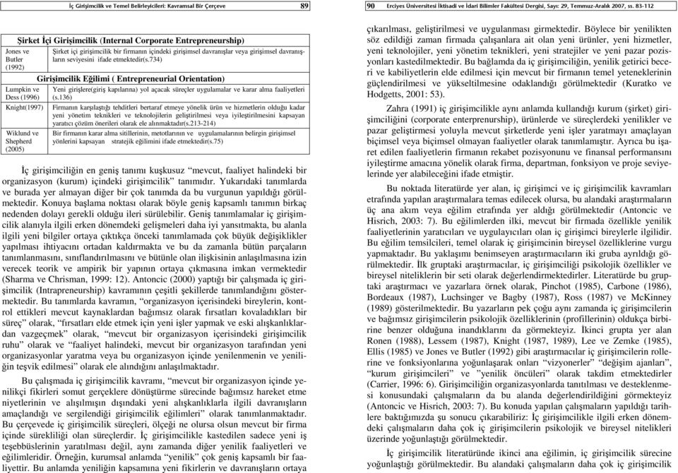 734) Girişimcilik Eğilimi ( Entrepreneurial Orientation) Yeni girişlere(giriş kapılarına) yol açacak süreçler uygulamalar ve karar alma faaliyetleri (s.