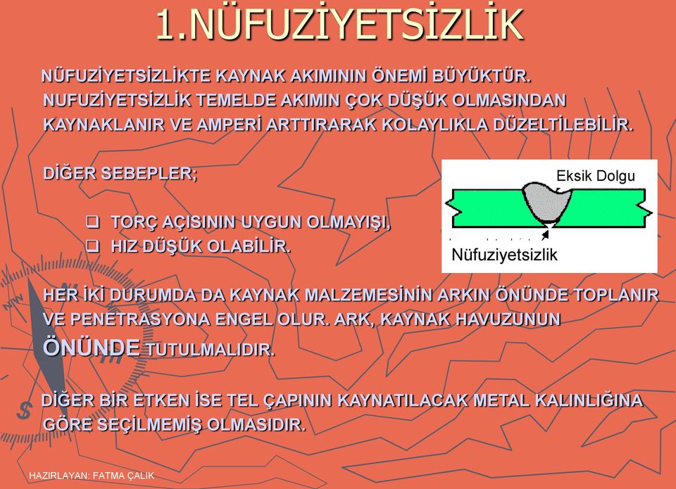 DİĞER SEBEPLER; Eksik Dolgu TORÇ AÇISININ UYGUN OLMAYIŞI, HIZ DÜŞÜK OLABİLİR.